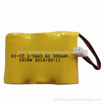 2/3AA NiCD Battery Pack with 3.6V Nominal Voltage and 300mAh Capacity